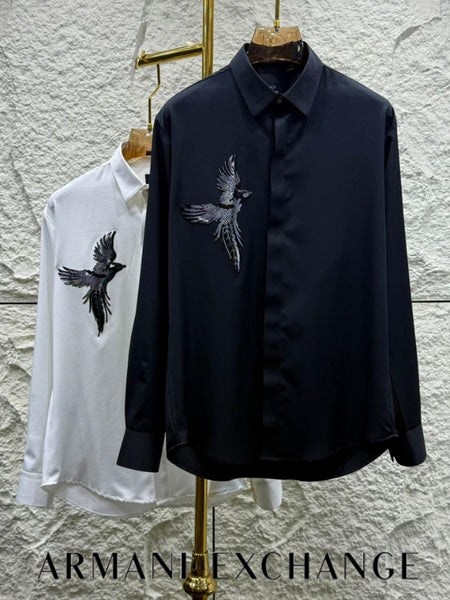 Embroidered Bird Design Formal Shirt  Elegant & Statement Style