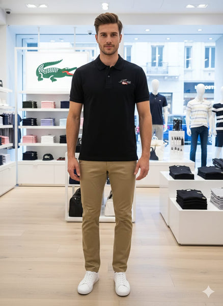 Black Polo T-Shirt with Signature Logo Embroidery