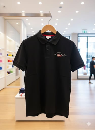 Black Polo T-Shirt with Signature Logo Embroidery