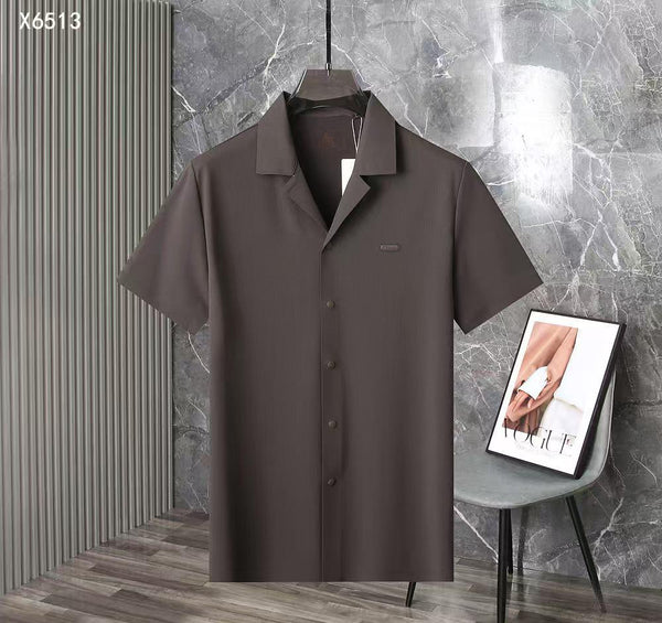 luxury Brand Textured Short Sleeve Button-Down Shirt