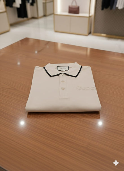 Men’s Beige Polo T-Shirt with Contrast Tipping Premium Smart Casual Wear