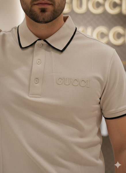 Men’s Beige Polo T-Shirt with Contrast Tipping Premium Smart Casual Wear