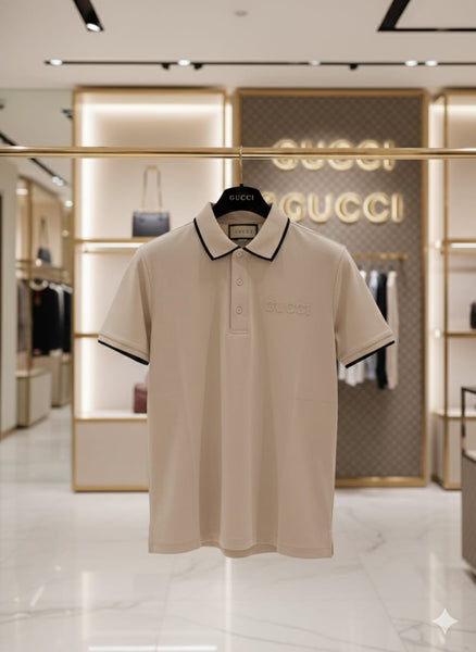 Men’s Beige Polo T-Shirt with Contrast Tipping Premium Smart Casual Wear