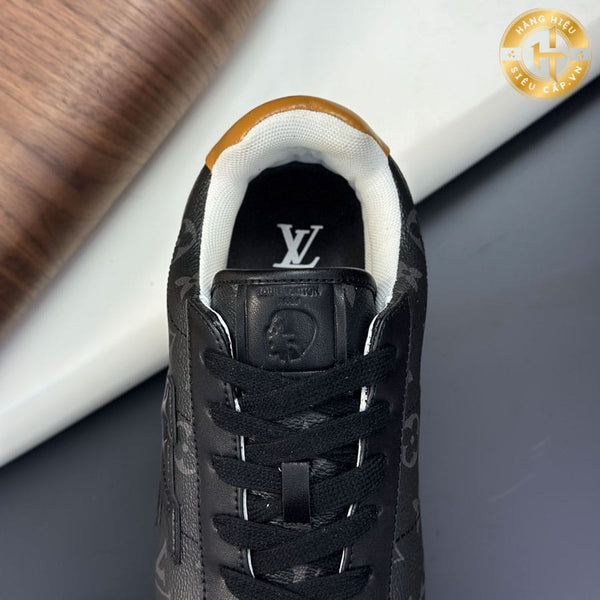 Premium  Black Monogram Low-Top Sneakers with Gold Accent