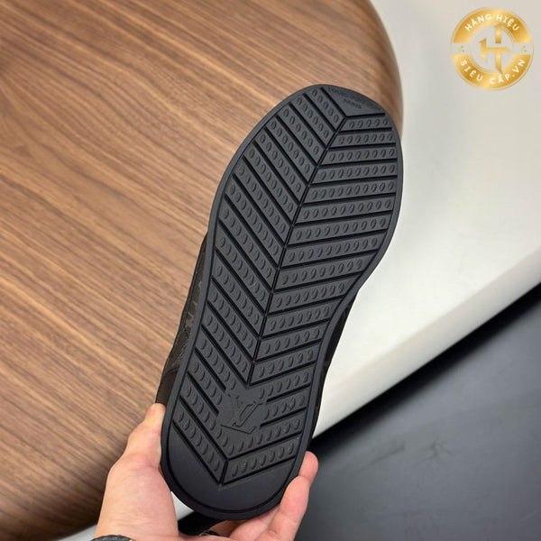 Premium  Black Monogram Low-Top Sneakers with Gold Accent