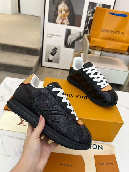 Premium  Black Monogram Low-Top Sneakers with Gold Accent