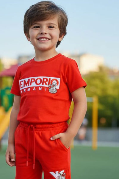 Kids Premium Red T-Shirt & Shorts Set Stylish Summer Outfit