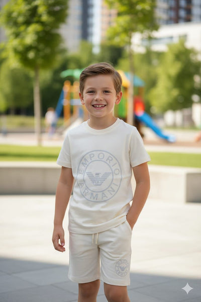 Kids Premium White T-Shirt & Shorts Set