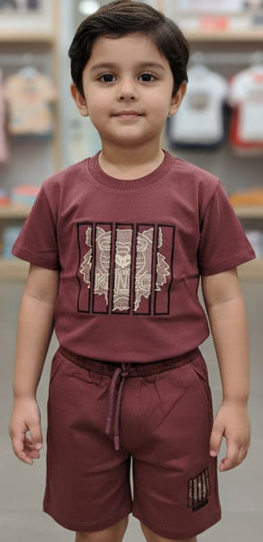 Kids Maroon T-Shirt & Shorts Set Smart & Comfy Look