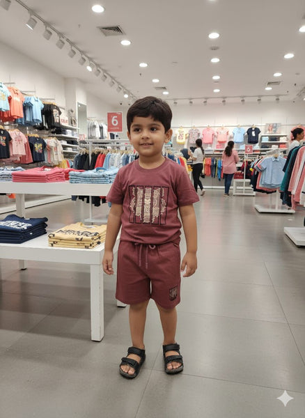 Kids Maroon T-Shirt & Shorts Set Smart & Comfy Look
