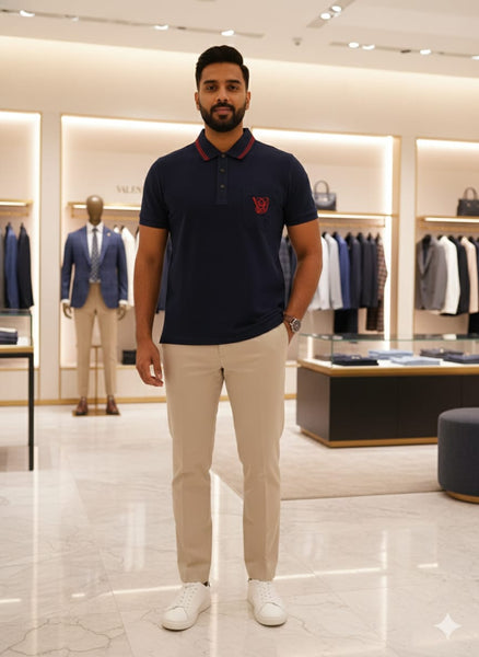 Luxury Navy Polo T-Shirt with Red Signature Detail