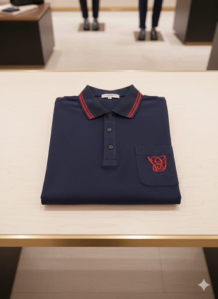 Luxury Navy Polo T-Shirt with Red Signature Detail