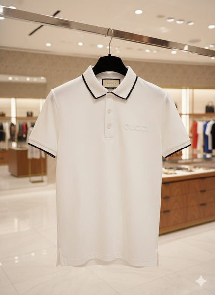 Premium White Designer Polo T-Shirt with Contrast Trim