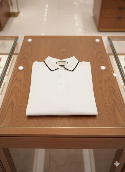 Premium White Designer Polo T-Shirt with Contrast Trim