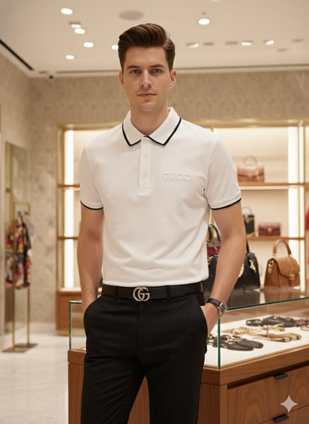 Premium White Designer Polo T-Shirt with Contrast Trim