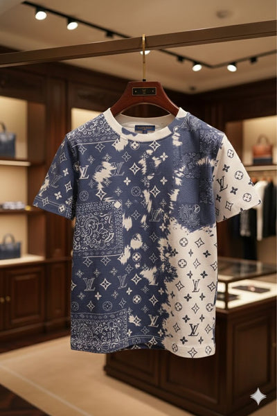 Kids Premium Blue & White Designer Print T-Shirt