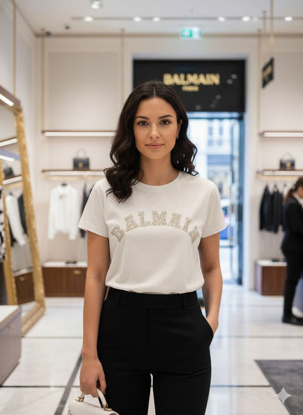 Women’s Premium  Embellished White  T-Shirt Elegant Casual Wear