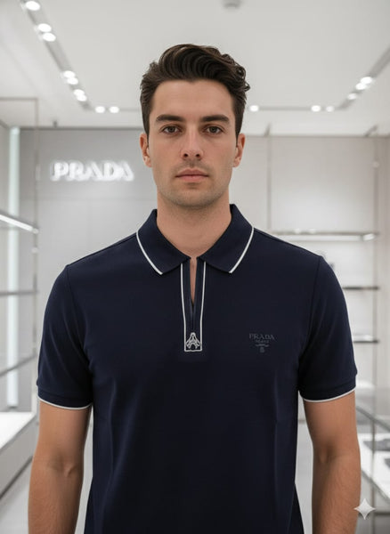 Men’s Premium Zip Neck Polo Navy  blue T-Shirt