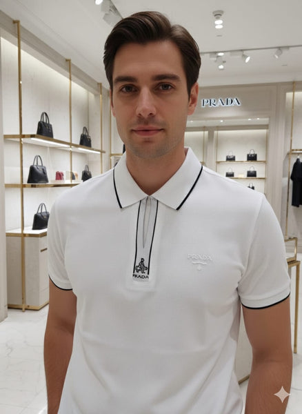 Men’s Premium White  Polo T-Shirt  Zip Neck Smart Casual Regualr Fit