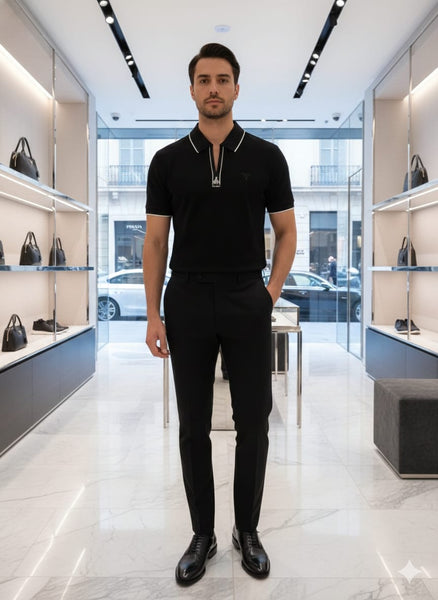 Men’s Premium Zip Collar Polo T-Shirt  Stylish Solid Smart Casual Tee