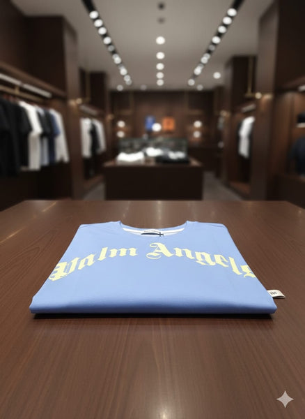 Luxury Imported Sky Blue Brand Logo T-Shirt  Classic Streetwear Style