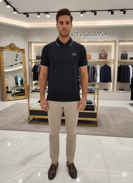 Premium Navy Blue Polo T-Shirt with Contrast Piping