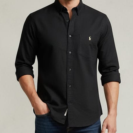 Men’s Classic Black Casual Shirt  Premium Solid Long Sleeve Style