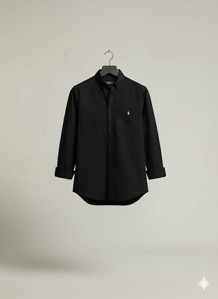 Men’s Classic Black Casual Shirt  Premium Solid Long Sleeve Style