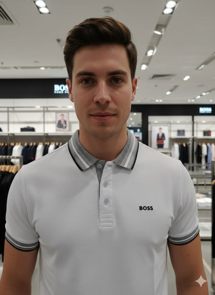 Men’s Classic White Polo T-Shirt with Contrast Collar & Sleeve Trim