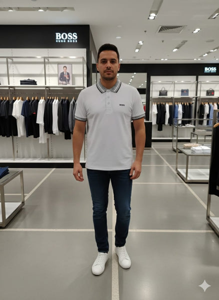 Men’s Classic White Polo T-Shirt with Contrast Collar & Sleeve Trim