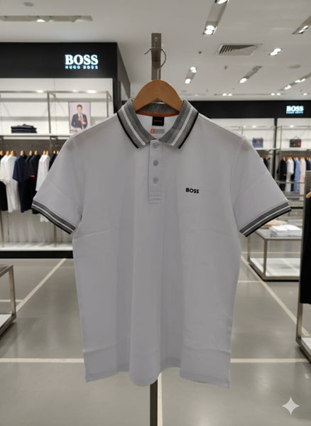 Men’s Classic White Polo T-Shirt with Contrast Collar & Sleeve Trim