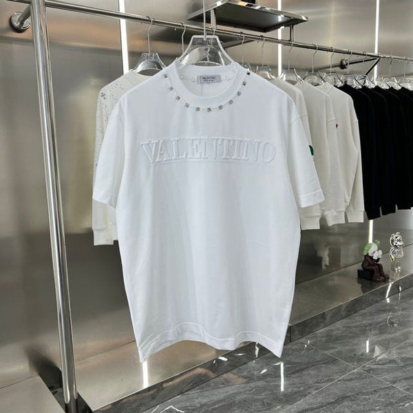 Premium White Designer T-Shirt Elegant Studded Logo Edition