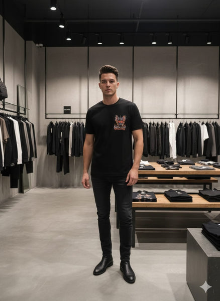 Men’s Black Graphic Printed T-Shirt – Bold Casual Street Style
