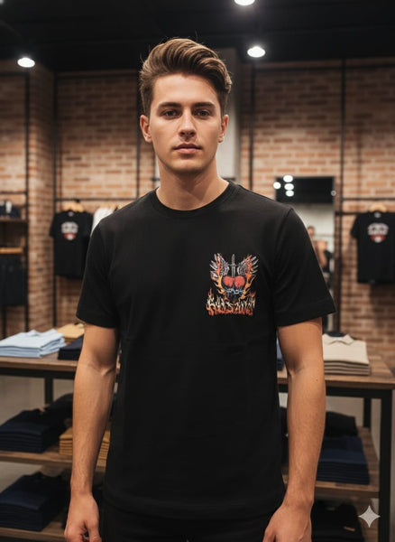 Men’s Black Graphic Printed T-Shirt – Bold Casual Street Style