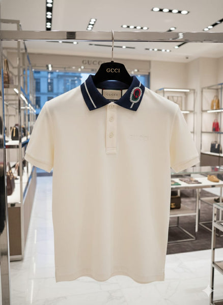 Premium Cream Polo Shirt with Navy Signature Collar Luxury Smart Style
