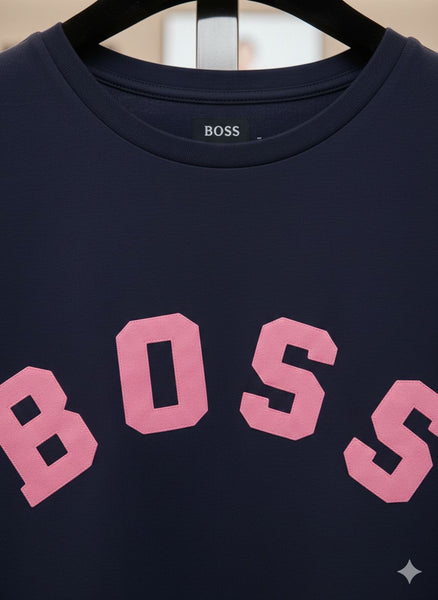 Women’s Navy Blue T-Shirt with Pink Logo Print Smart Casual Style
