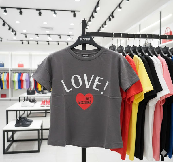 Women’s Grey Love Print T-Shirt with Heart Logo