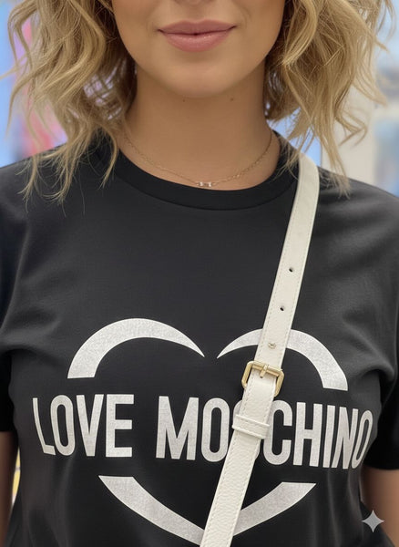 Women’s Black Logo T-Shirt with Heart Print Classic Stylish Casual Wear