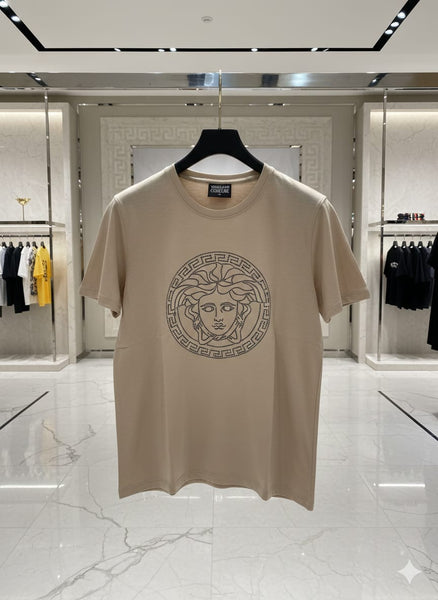 Premium Luxury Beige Graphic T-Shirt – High-End Minimal Emblem Design