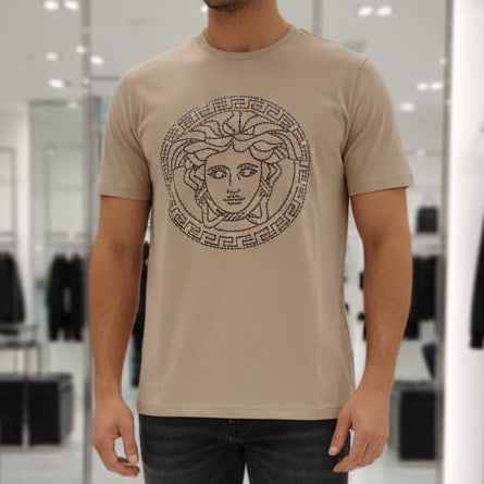 Premium Luxury Beige Graphic T-Shirt – High-End Minimal Emblem Design