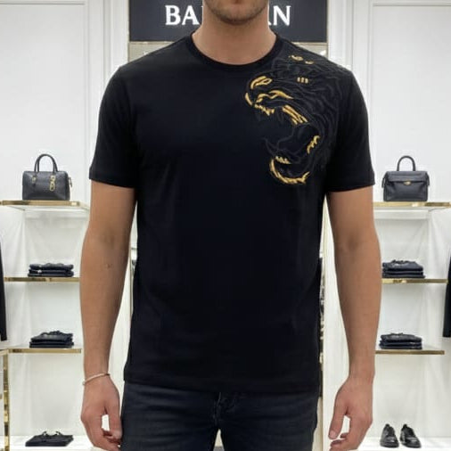Premium Brand  Black T-Shirt with Tiger Embroidery Design
