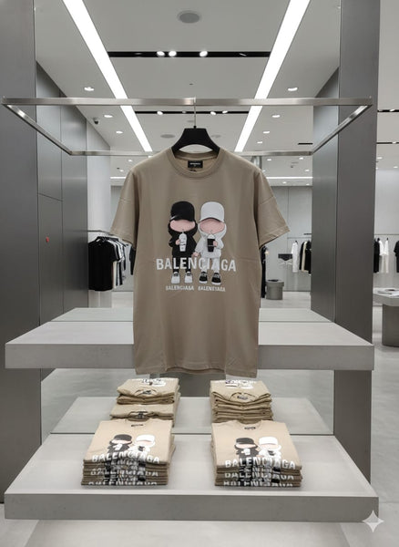 Premium Beige Cartoon Duo Graphic Printed T-Shirt for Men