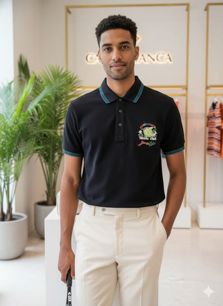 Premium Black  Regular Fit Contrast Stripe Detail Polo shirt
