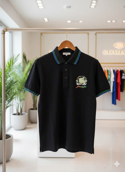 Premium Black  Regular Fit Contrast Stripe Detail Polo shirt