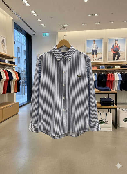 Classic Blue & White Striped Crocodile Button-Down Shirt