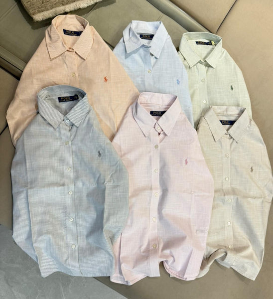 Classic Pastel Stripe Women’s Button-Down Shirt  Elegant Everyday Formal Wear