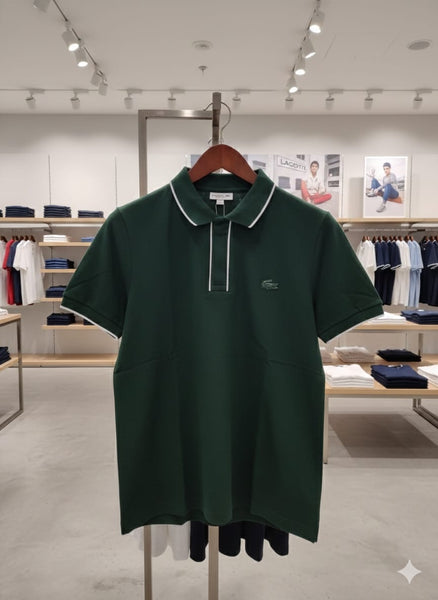 Men’s Premium Dark Green Polo T-Shirt Classic Fit with Contrast Collar Detail