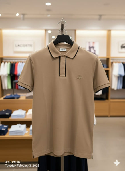 Men’s Premium Beige Polo T-Shirt Regular Fit with Contrast Collar Detail