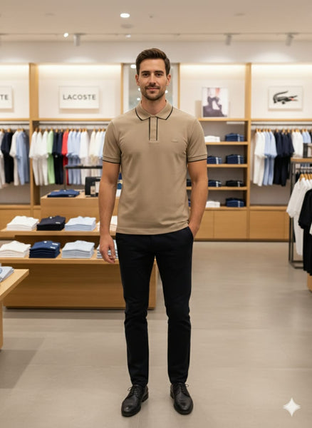 Men’s Premium Beige Polo T-Shirt Regular Fit with Contrast Collar Detail