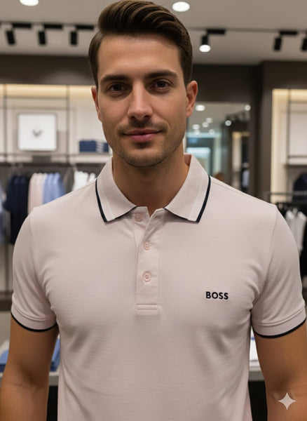 Light Pink Polo T-Shirt with Contrast Trim  Elegant Casual Wear